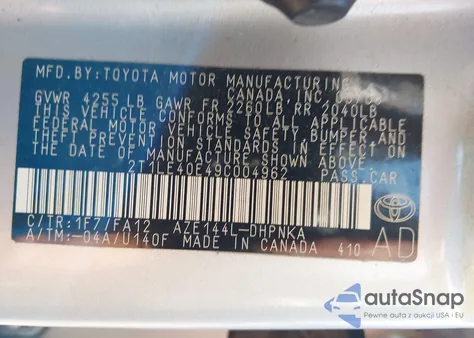 2009 Toyota Matrix S from USA, damaged, VIN 2T1LE40E49C004962